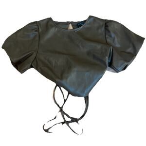 Kirious crop top pewter small pleather back tie EUC Brown Leather Material
